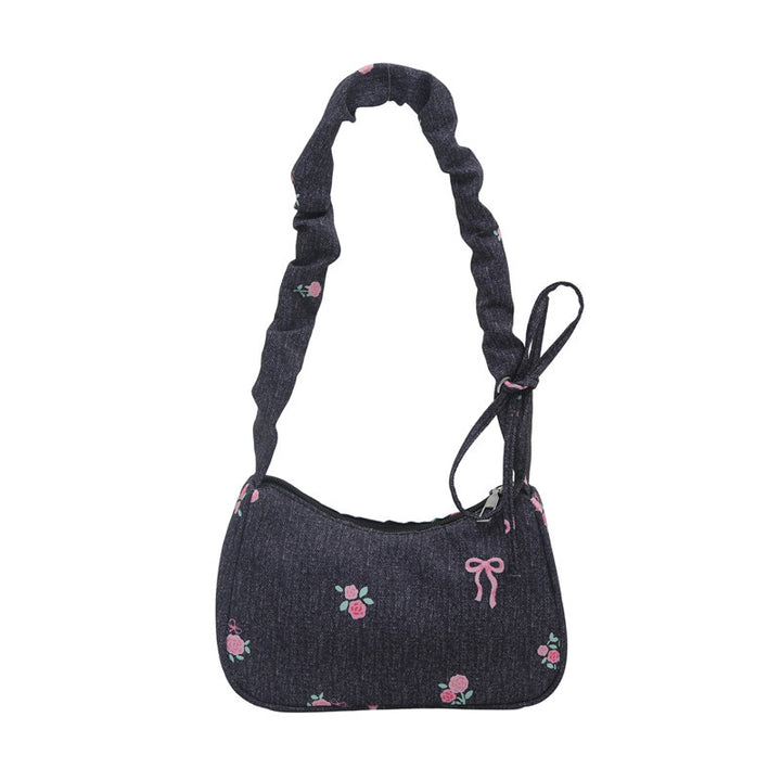 Embroidered Denim Shoulder Bag Bowlift