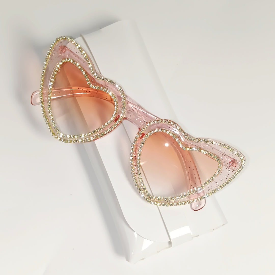 Rhinestone-Embellished Heart-Shaped Sunglasses Bowlift