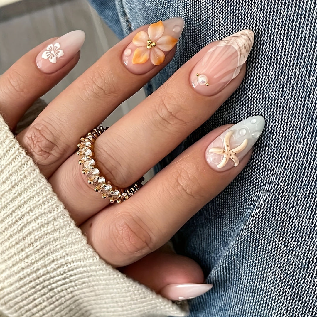 Artistic 3D Floral Press-On Nail Set Bowlift