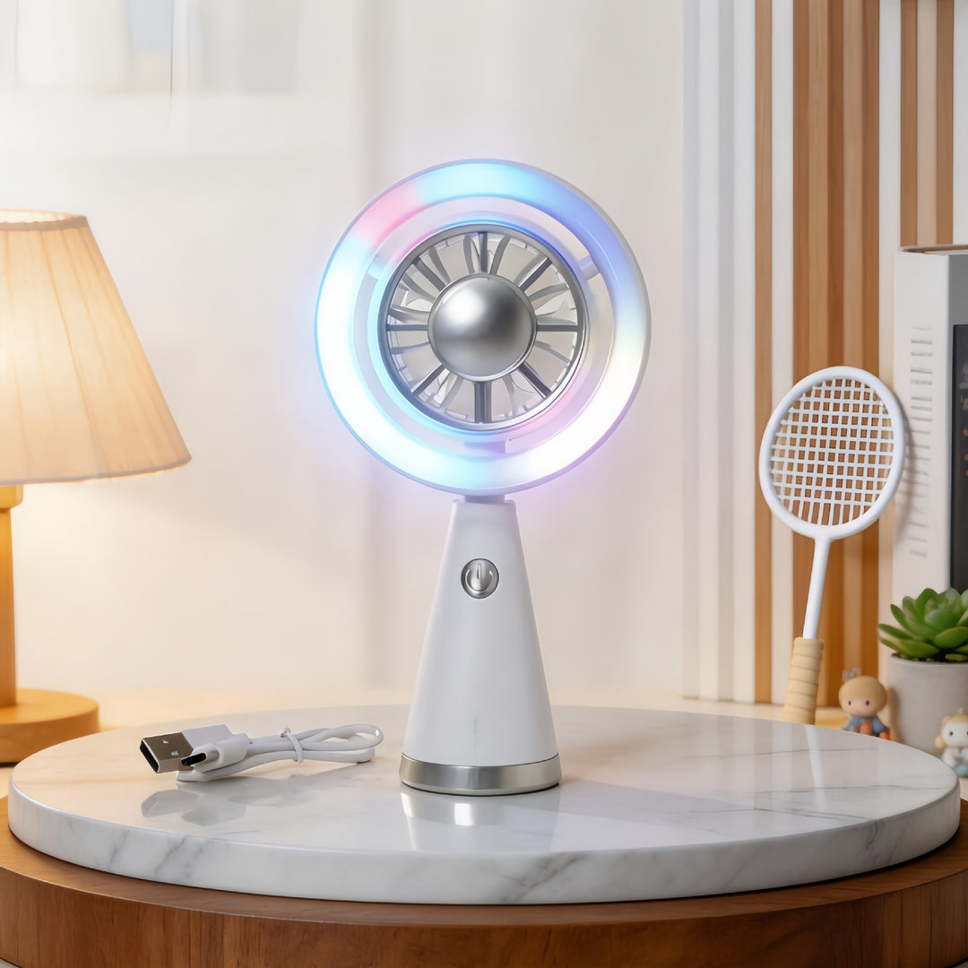 Women Portable Mini Air Fan with LED Lighting and Flexible Design Bowlift