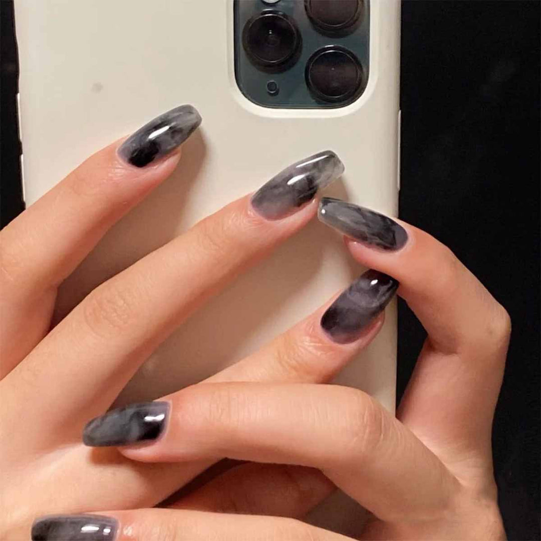 Artful Nail Extensions with Elegant Marble Design Bowlift