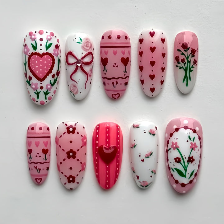 Romantic Floral Themed Press-On Nail Art Bowlift