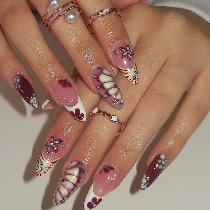 Artistic Floral Nail Art Extensions Bowlift