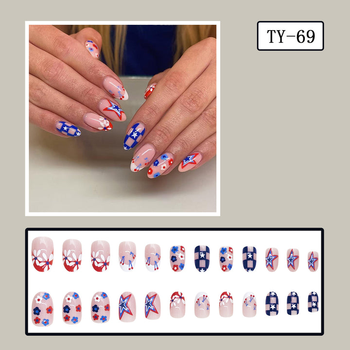 Women's nan patriotic star and floral press-on nail kit with mixed shapes and glossy finish Bowlift