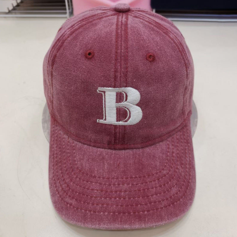 Women's Distressed Cotton Baseball Cap with Letter Embroidery Bowlift