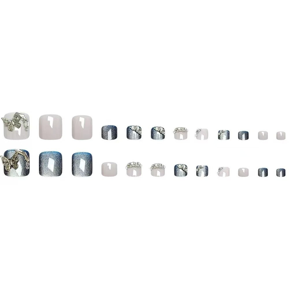 Artificial nail set with elegant 3D decorations and glitter accents Bowlift