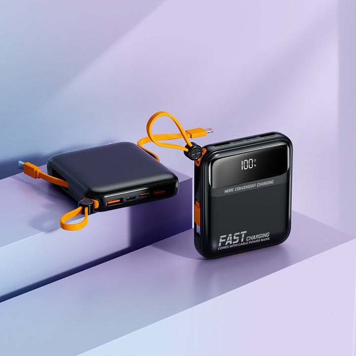 Portable power bank with integrated charging cable and digital display Bowlift