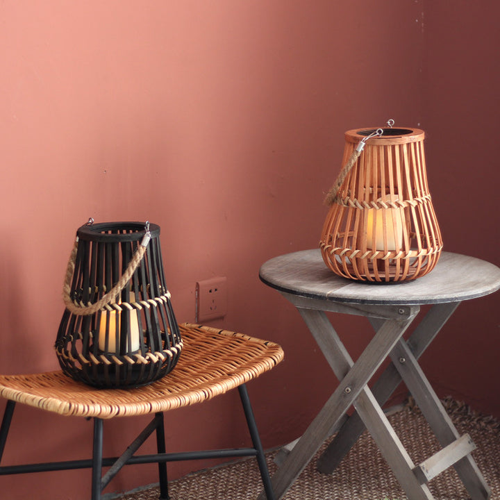 Handcrafted lantern made of wood and wicker Bowlift