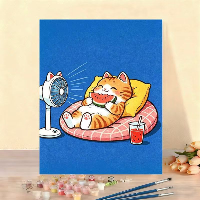 Whimsical Cat Illustration Canvas Artwork Bowlift