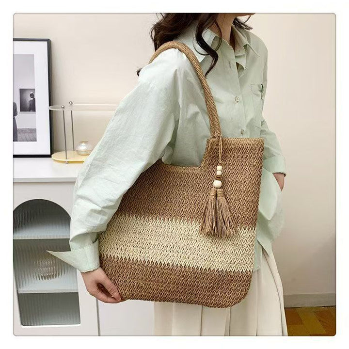 Macrame Tote Bag with Fashionable Tassel Accent Bowlift