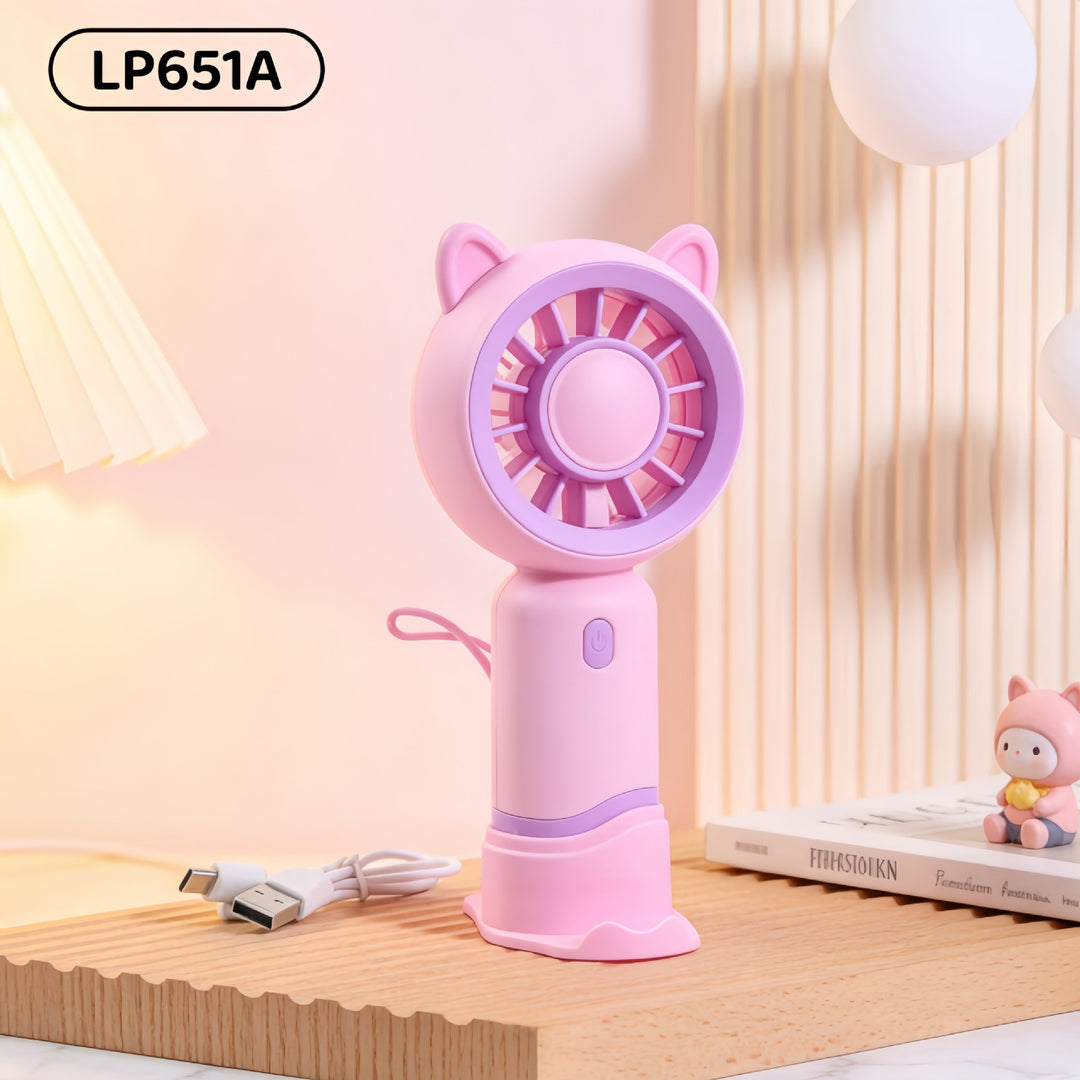 Ladies Portable Mini Handheld Fan with Cat Ears Bowlift
