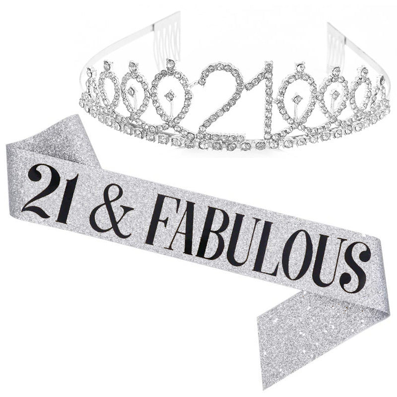 Girl Glittering Birthday Crown and Sash Set Bowlift