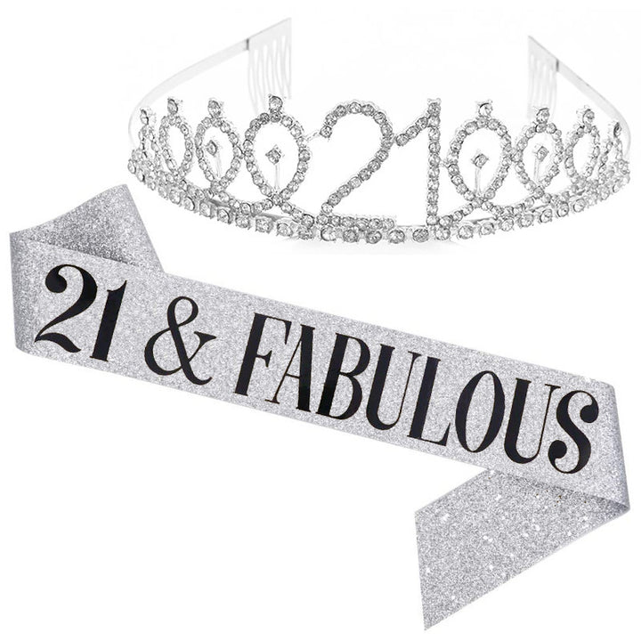 Girl Glittering Birthday Crown and Sash Set Bowlift
