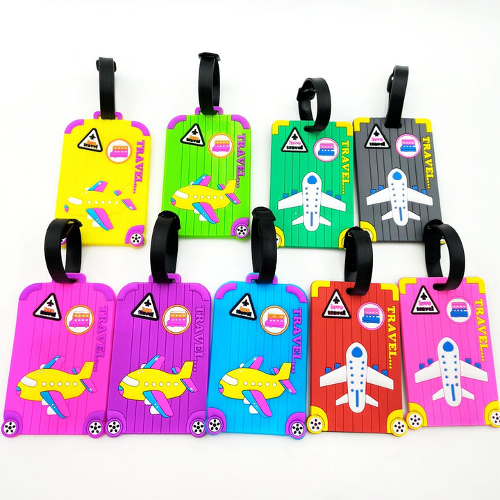 silicone cartoon airplane luggage tags with adjustable faux leather strap Bowlift
