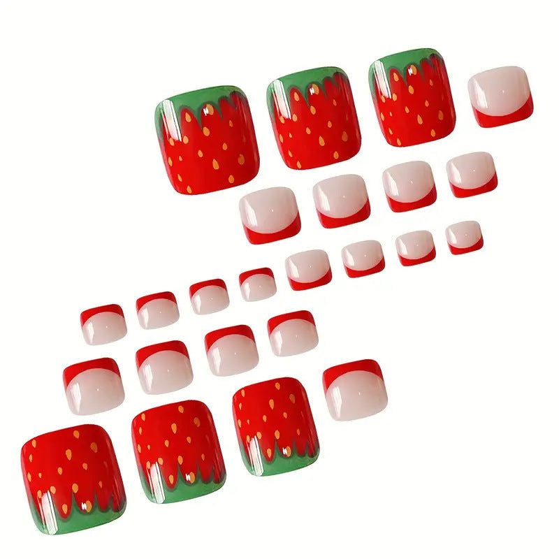Decorative Strawberry Design Press-On Toenails Bowlift