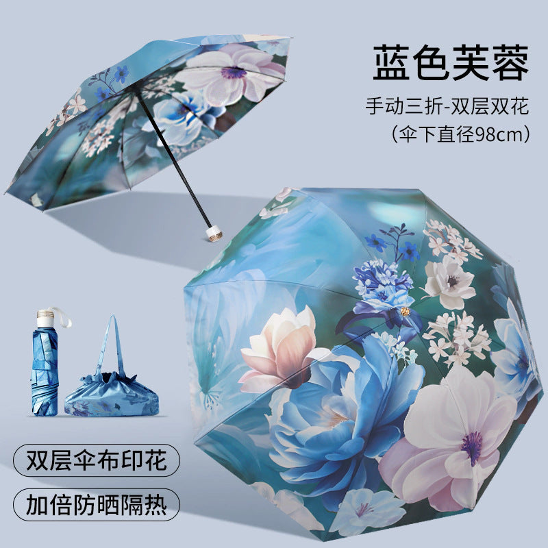 Ladies Folding Umbrella with Elegant Floral Design Bowlift