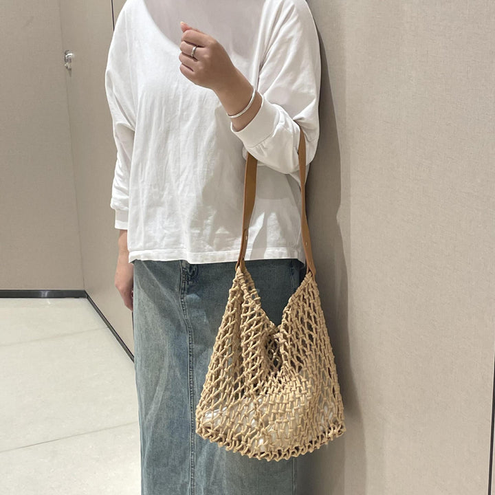 Elegant mesh bag with leather handles Bowlift
