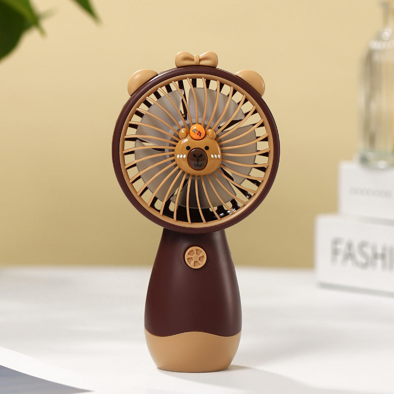 Unisex portable rechargeable handheld fan with cute animal head, soft propeller blades and transparent bead container Bowlift