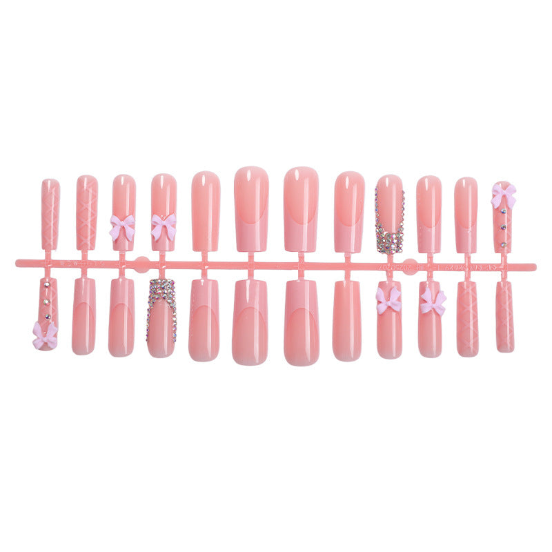 Decorative Nail Art Press-On Set with Bow and Gem Accents Bowlift