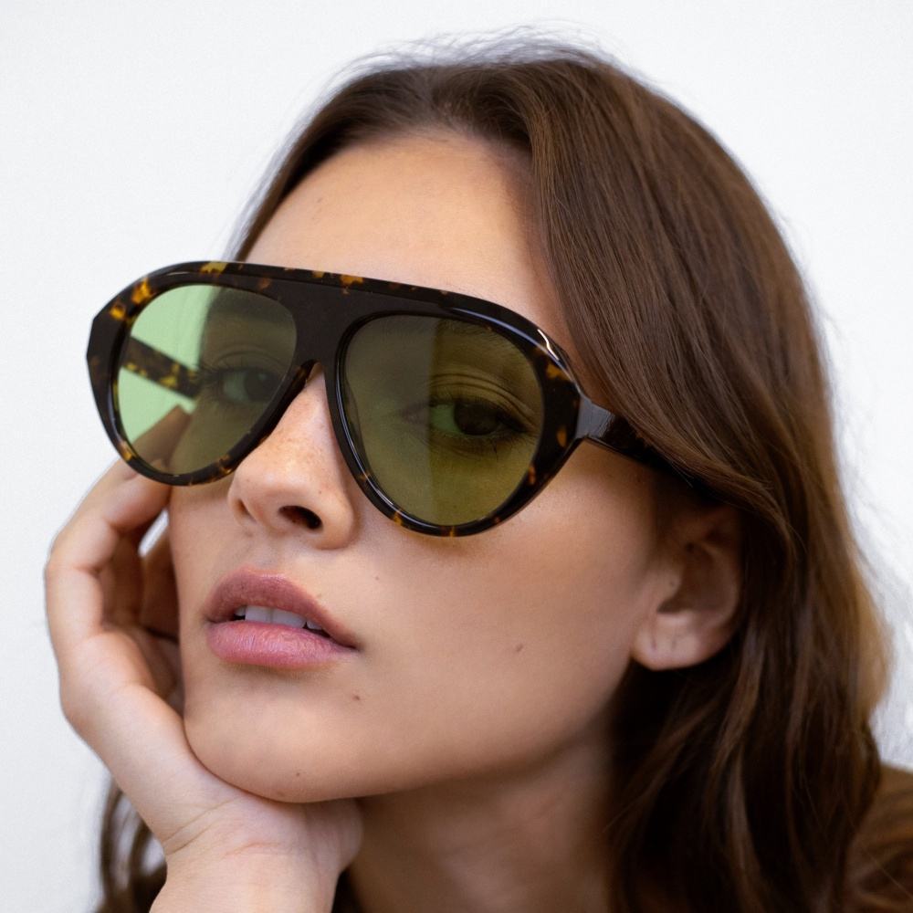 Women's Statement Sunglasses with Wide Frame and Green Lenses Bowlift