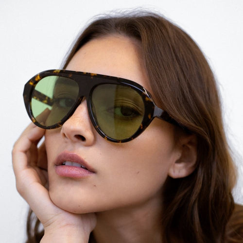 Women's Statement Sunglasses with Wide Frame and Green Lenses Bowlift