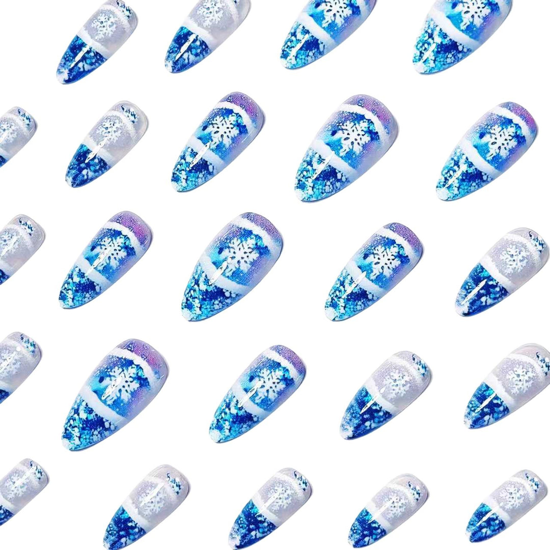Glamorous artificial nails in winter snow crystal design Bowlift