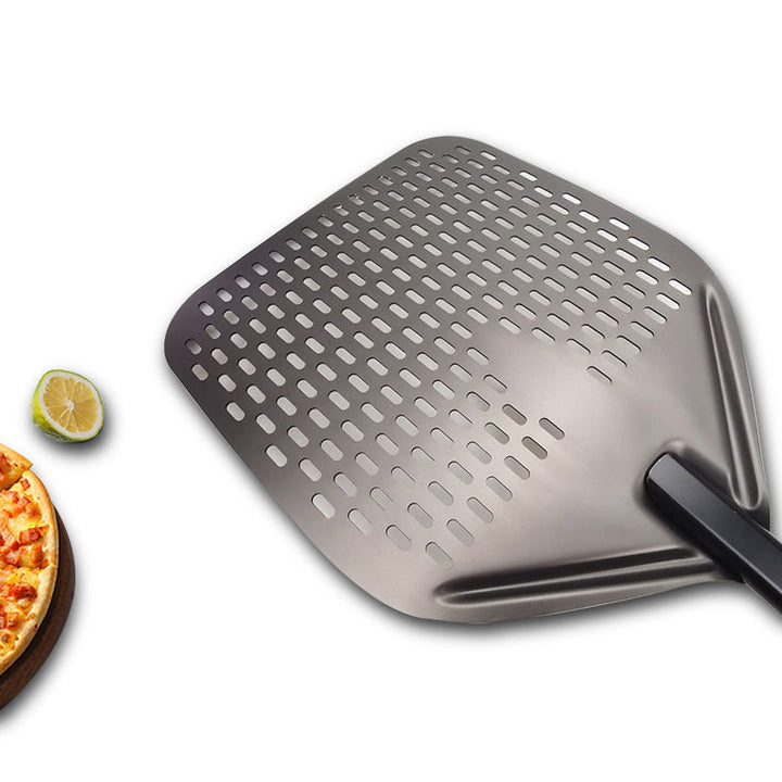 Perforated Lightweight Aluminum Pizza Peel with Folding Handle and NonSlip Grip Bowlift