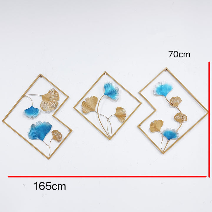 Decorative Metal Wall Art Set with Ginkgo Leaf and Floral Design Bowlift
