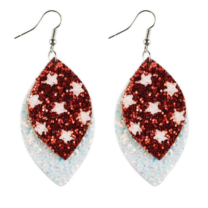 Women's nan teardrop-shaped faux leather earrings with star and stripe print Bowlift