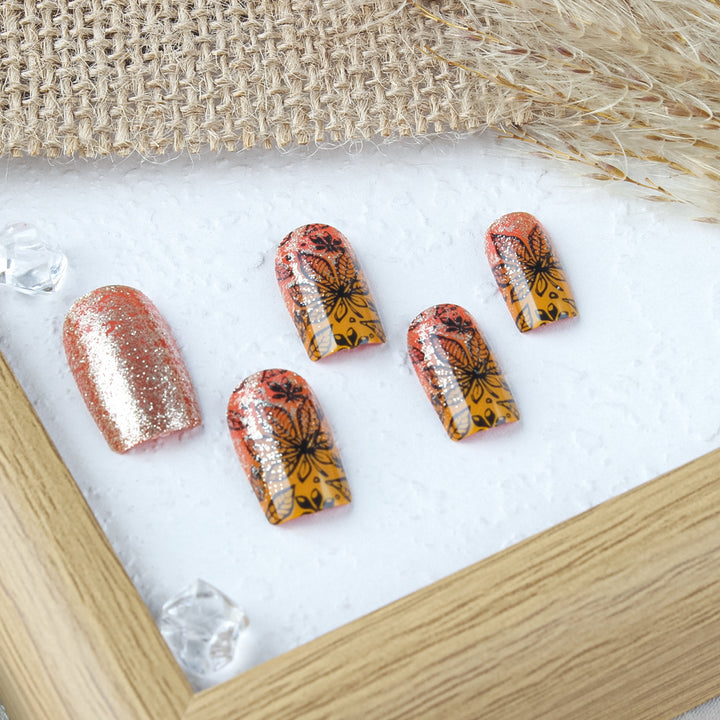 Artistic Leaf Design Press-On Nails Bowlift