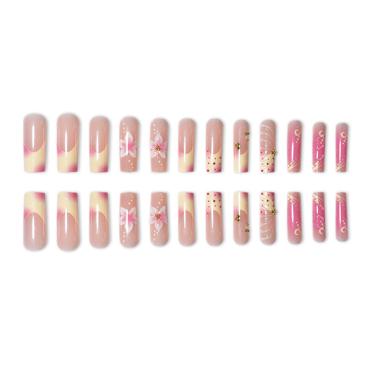 Artistic Floral and Polka Dot Press-On Nail Set Bowlift