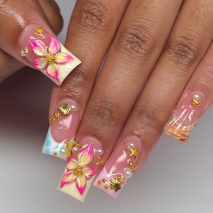 Luxury Floral Acrylic Nail Art Extensions Bowlift