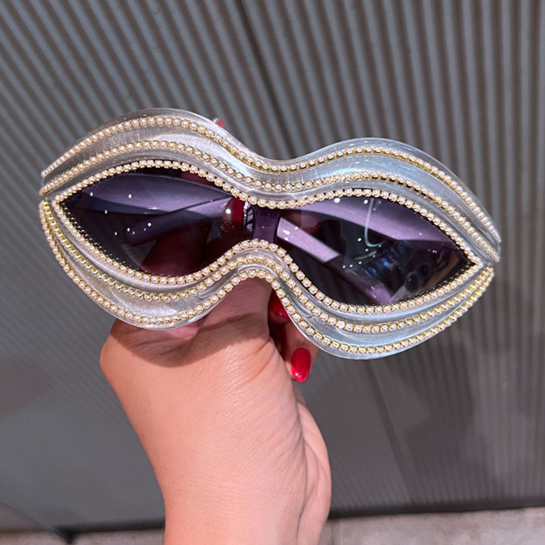Ladies Glamorous Wave Sunglasses with Sparkling Crystal Applications Bowlift