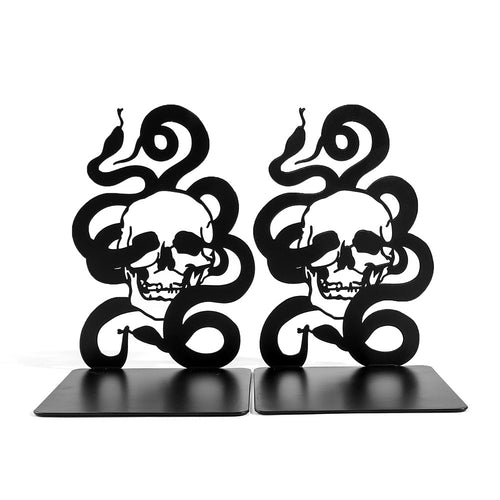 Artistic Skull and Snake Decorative Bookends