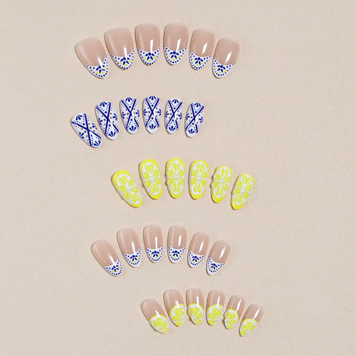 Creative Nail Art Set with Lemon and Flower Designs Bowlift
