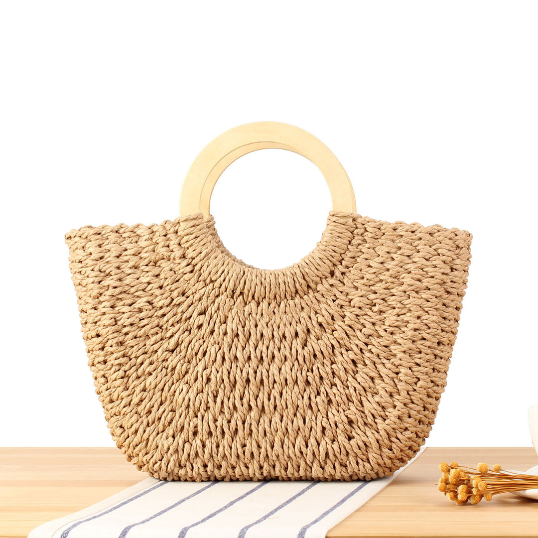 Braided raffia bag with round wooden handles Bowlift