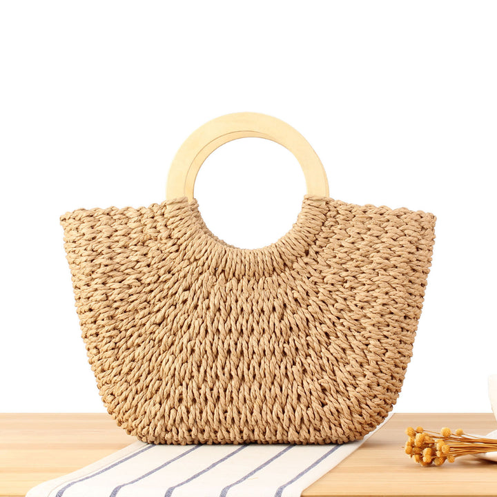 Braided raffia bag with round wooden handles Bowlift