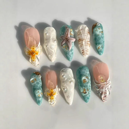 Ocean-Inspired 3D Decorative Press-On Nail Set Bowlift