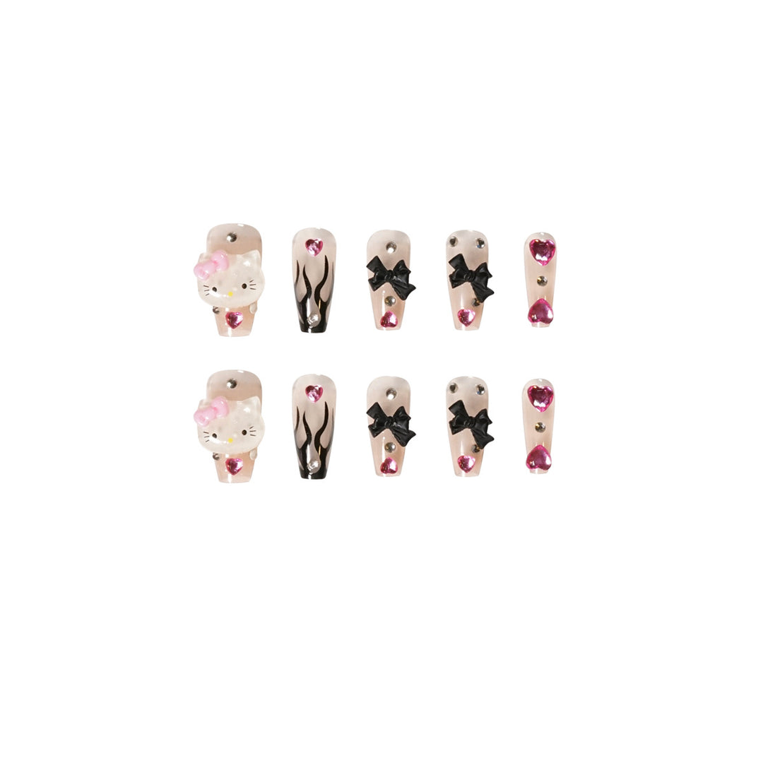 Artful nail extensions with Hello Kitty and floral accents Bowlift