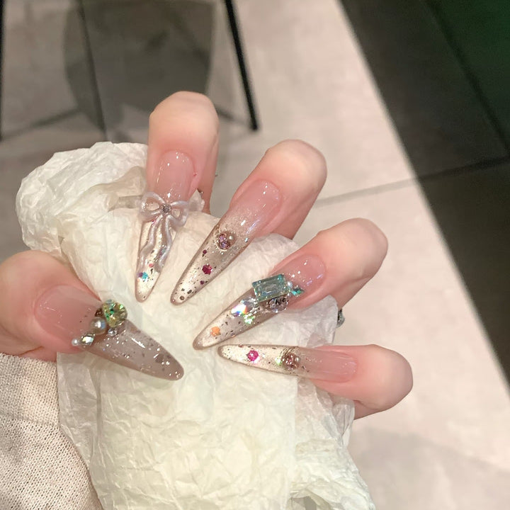 Decorative Stiletto Nail Art Set with Gem Accents Bowlift