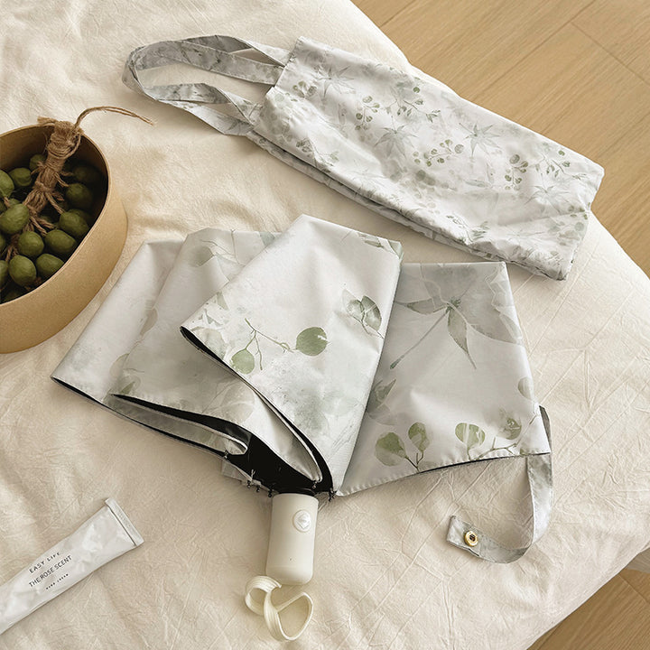 Women's Foldable Umbrella with Elegant Botanical Pattern Bowlift