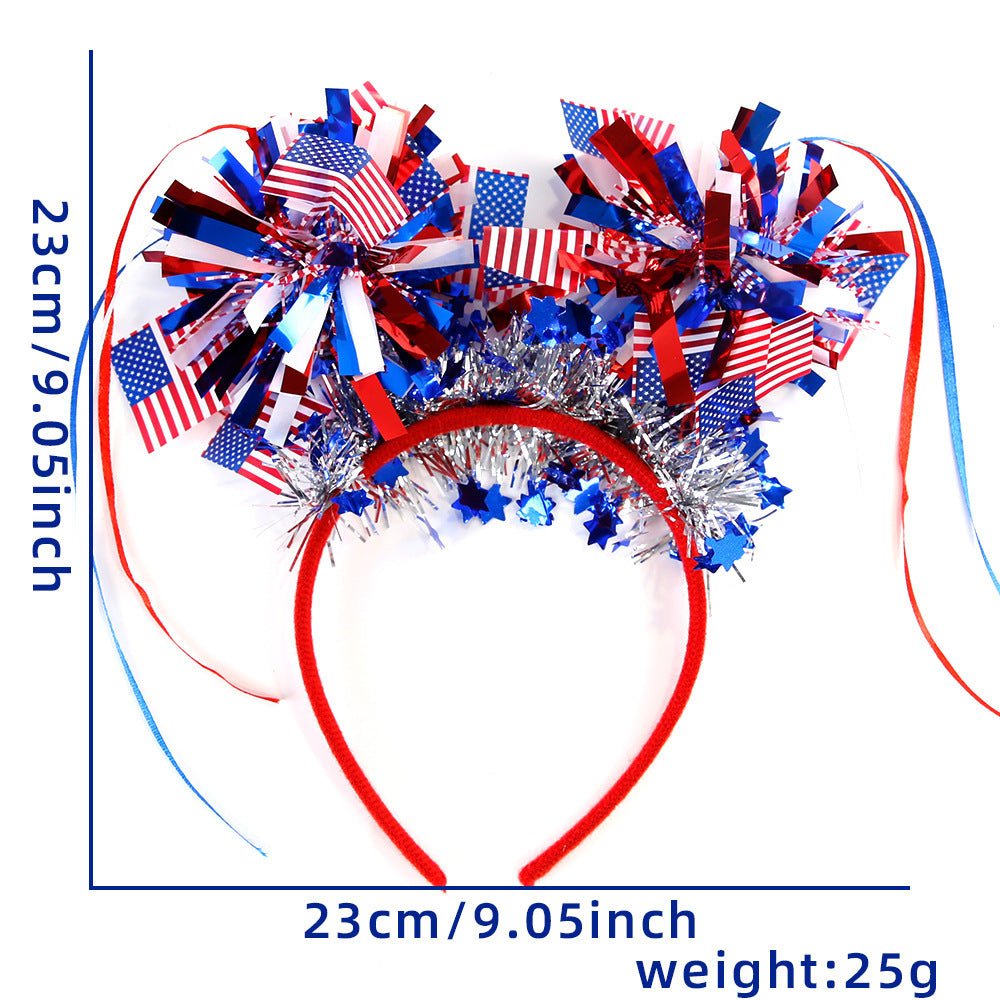 Unisex nan patriotic party headband with star pom poms and flag pendants Bowlift