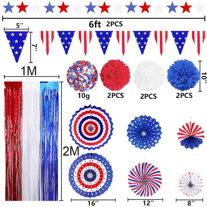 Unisex multi-piece party decoration set with paper fans pom poms bunting garland Bowlift