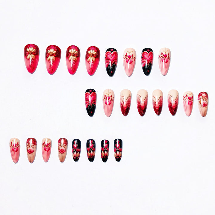 Artificial nails with romantic heart and floral designs Bowlift