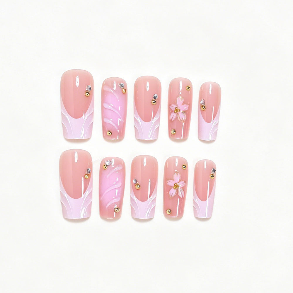 Elegant Floral Nail Art Press-On Set Bowlift