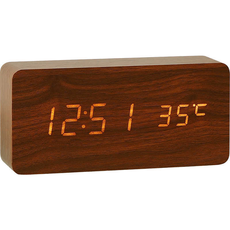 LED Wooden Digital Alarm Clock with Temperature Display Bowlift
