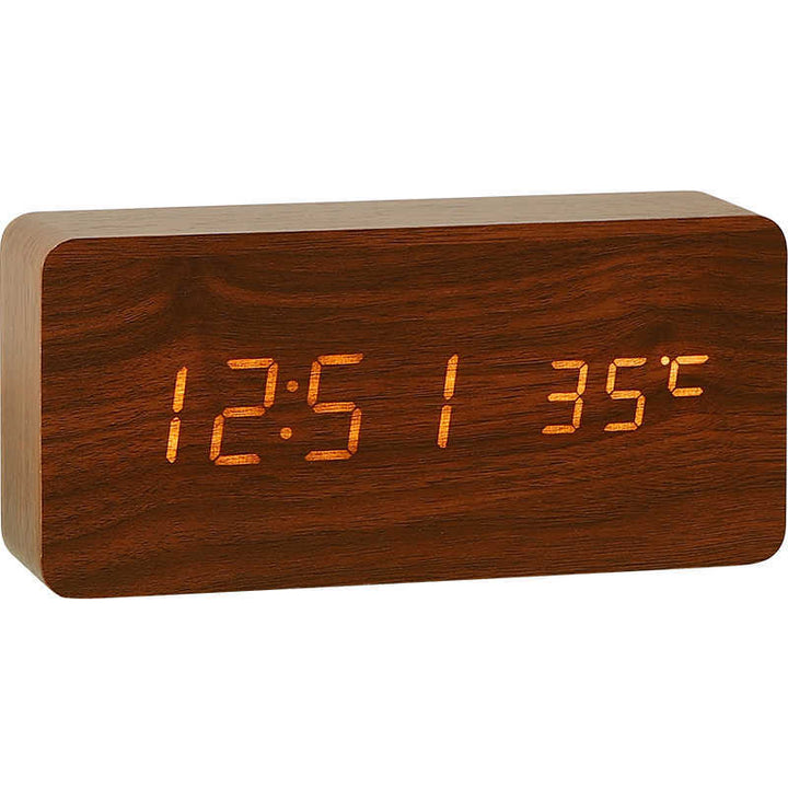LED Wooden Digital Alarm Clock with Temperature Display Bowlift
