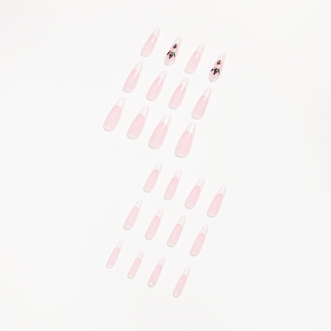 Premium Nail Extensions with Elegant Designs and Glitter Accents Bowlift