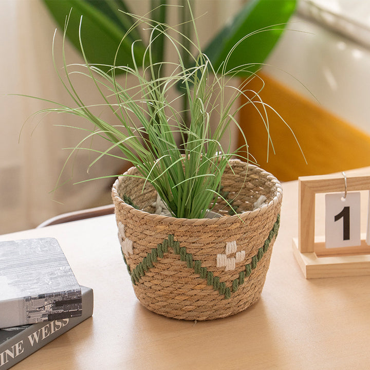 Handwoven decoration basket with colorful pattern