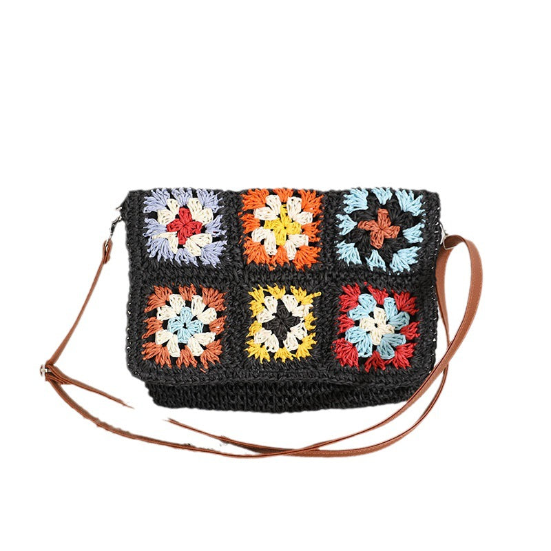 Fashionable shoulder bag with colorful crochet pattern Bowlift